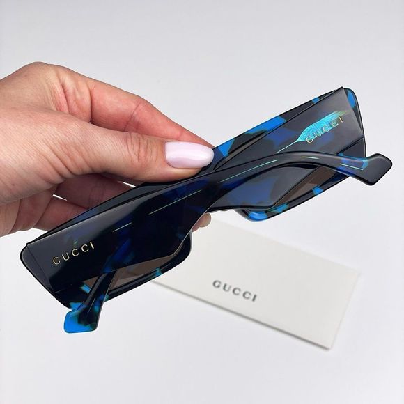 🔥Gucci GG1331S 004 Sunglasses Black Turquoise Havana Dark Brown Rectangl Unisex - Picture 5 of 12